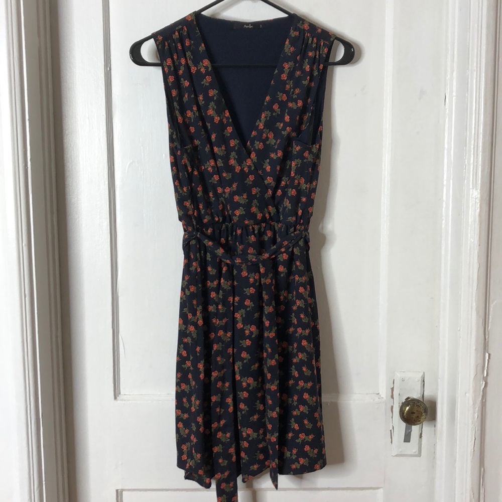 Navy blue dress with red flowers